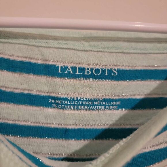 Talbots Plus Linen Striped Blouse Womens Size 3x Blue Metallic Top - Picture 3 of 6